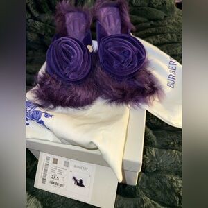 Burberry Purple Velvet Rose Fur Trimmed Heels